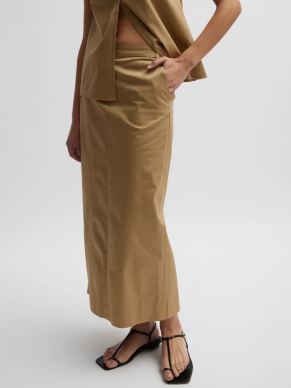 Tibi Chino Long Trouser Skirt Tan Size 4